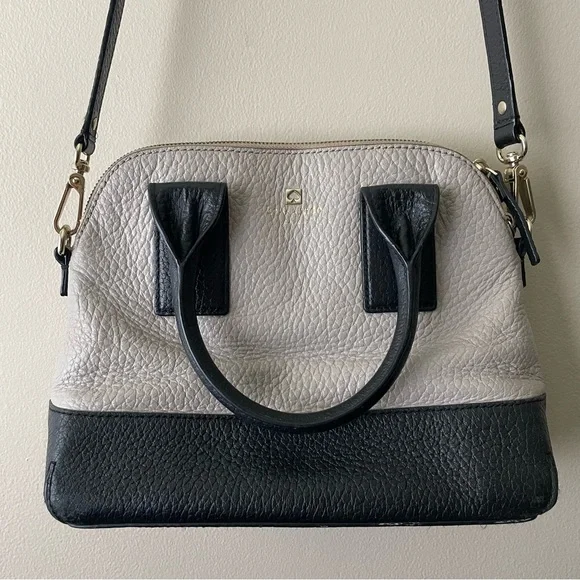 KATE SPADE Two-Tone Black and Grey Leather Medium Handbag with Removable Strap - Picture 1 of 15